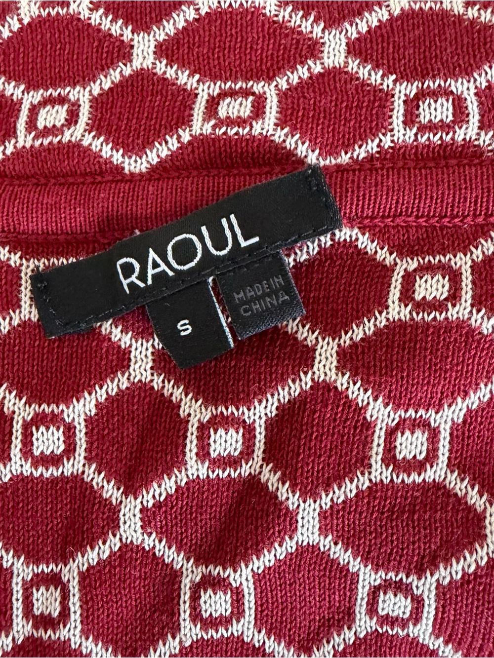 Raoul Red and Ivory Geometric Knit Crew Neck Sweater